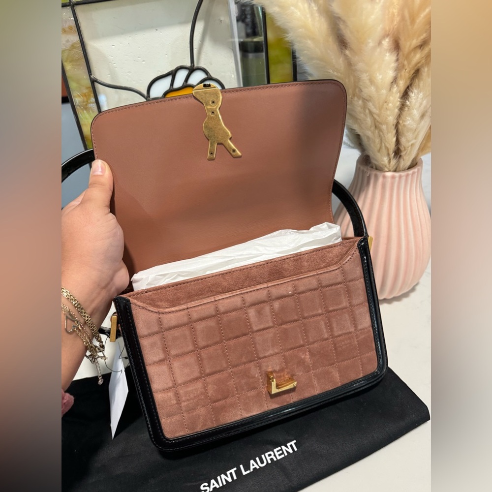 SALE🍒🤍 SAINT LAURENT solferino medium quilted suede and spazzolato leather bag 🤍 - Picture 10 of 16